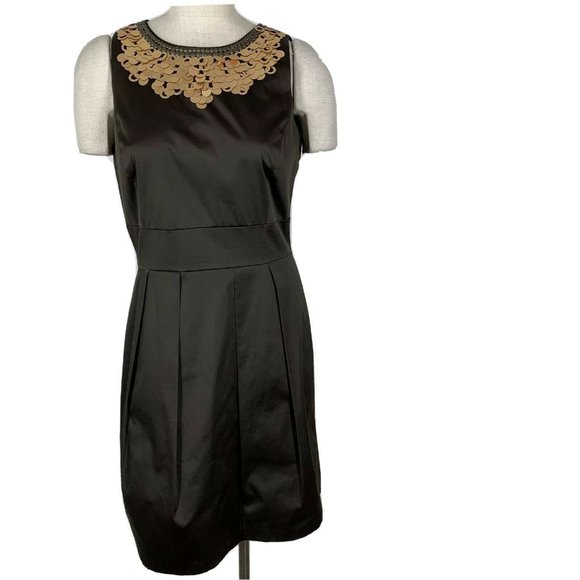 ANTONIO MELANI Dresses & Skirts - Antonio Melani Woman’s dress size 8 brown satin gold embellished sleeveless